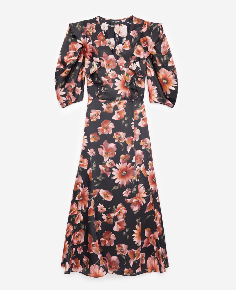 schwarzes bedrucktes wickelkleid