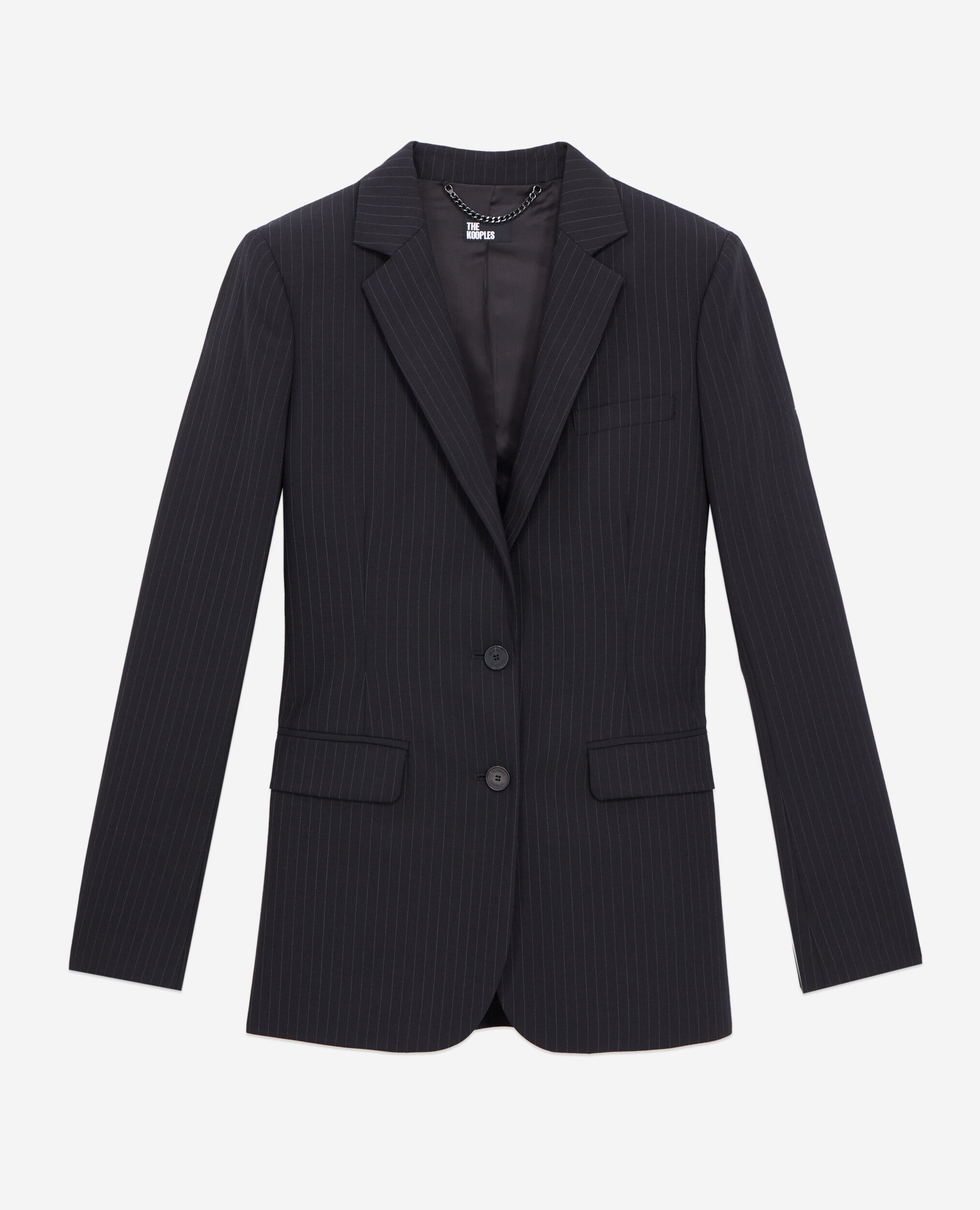 Black striped wool-blend suit jacket, BLACK WHITE, hi-res image number null