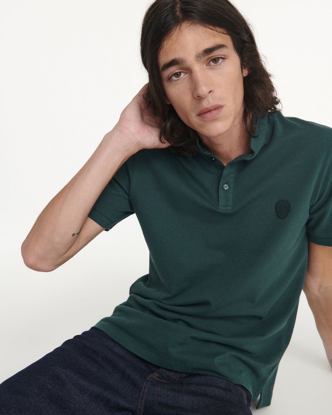 The Kooples HOMME DARK GREEN polo vert foncé col officier à badge