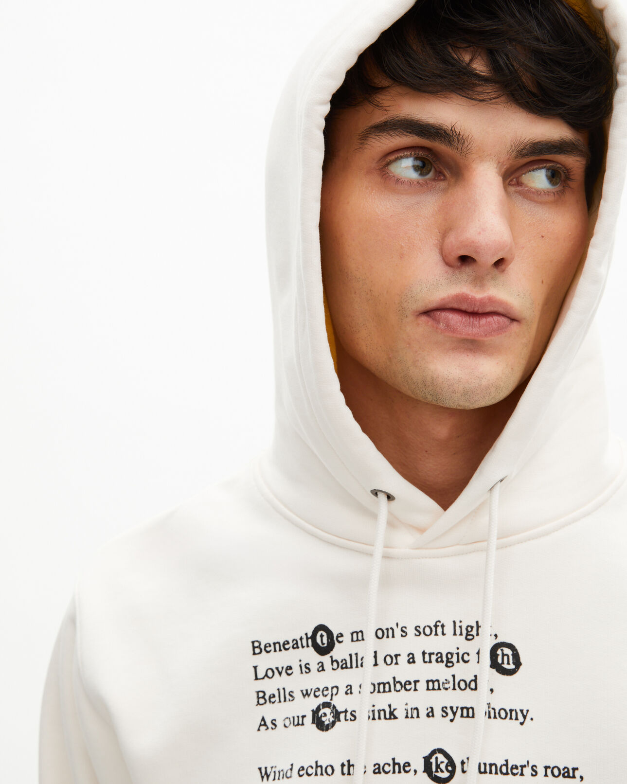 The Kooples MEN ECRU hooded sweatshirt with ecru screen print