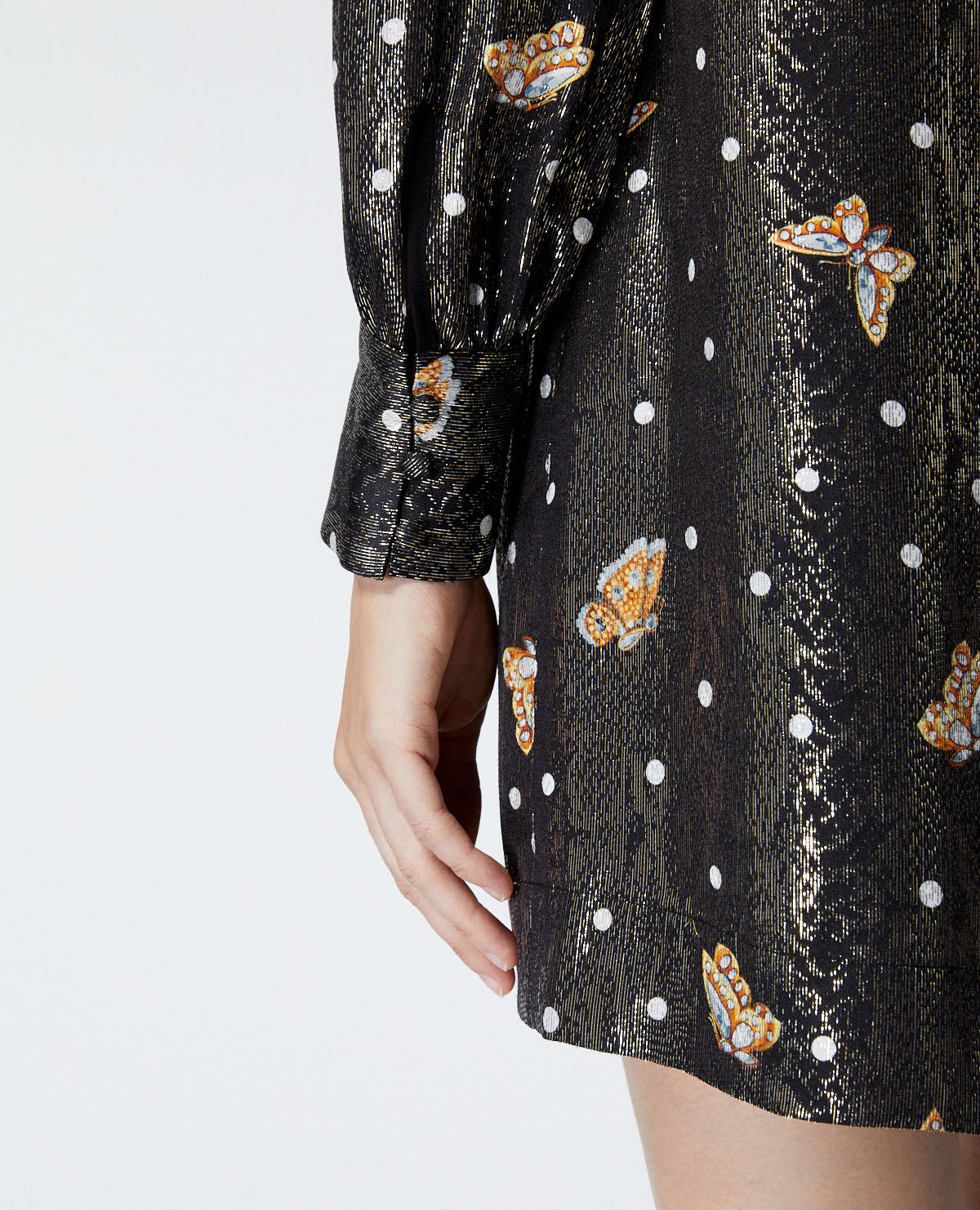Short silk dress lame w butterfly motif The Kooples