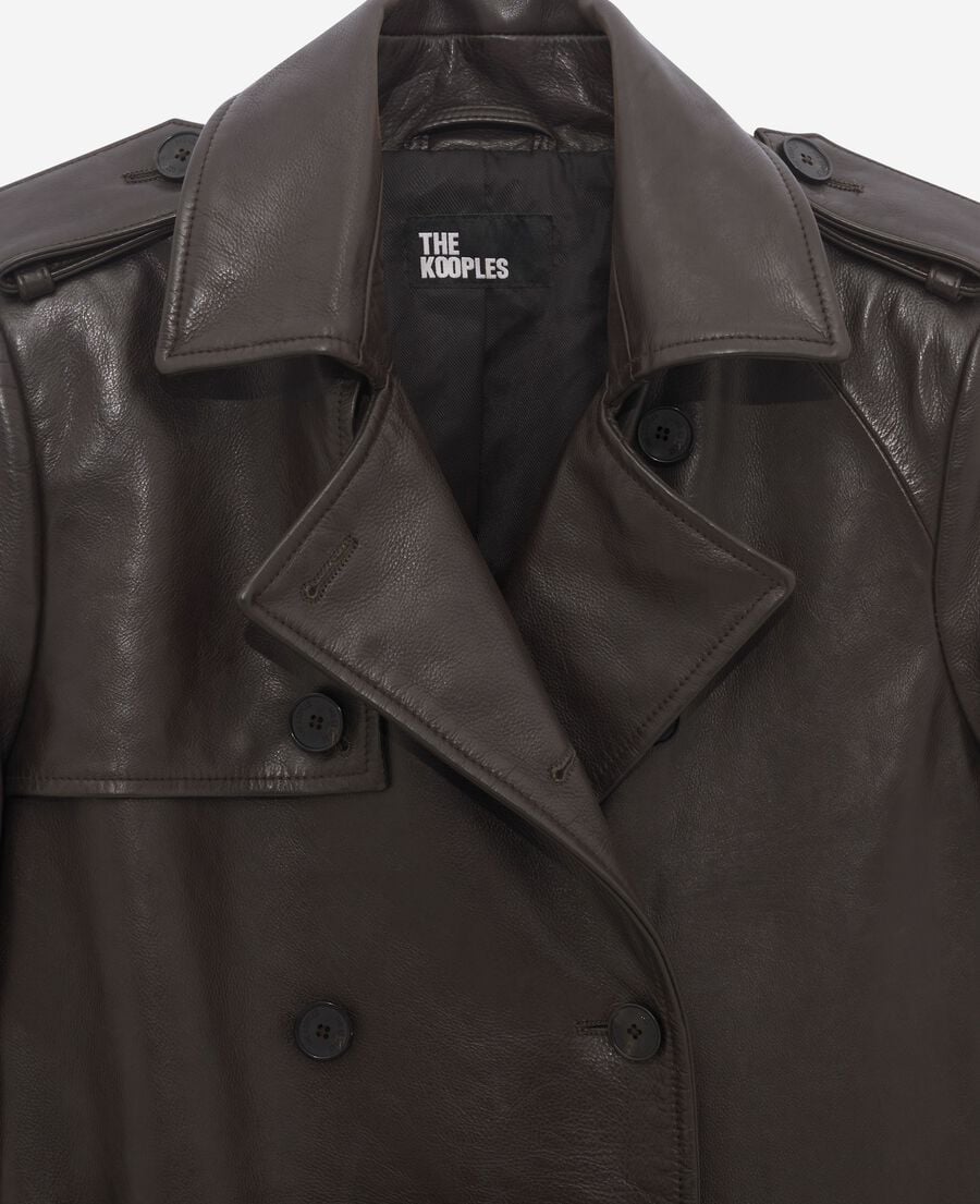 The Kooples WOMEN DARK BROWN MELANGE long brown leather trench coat