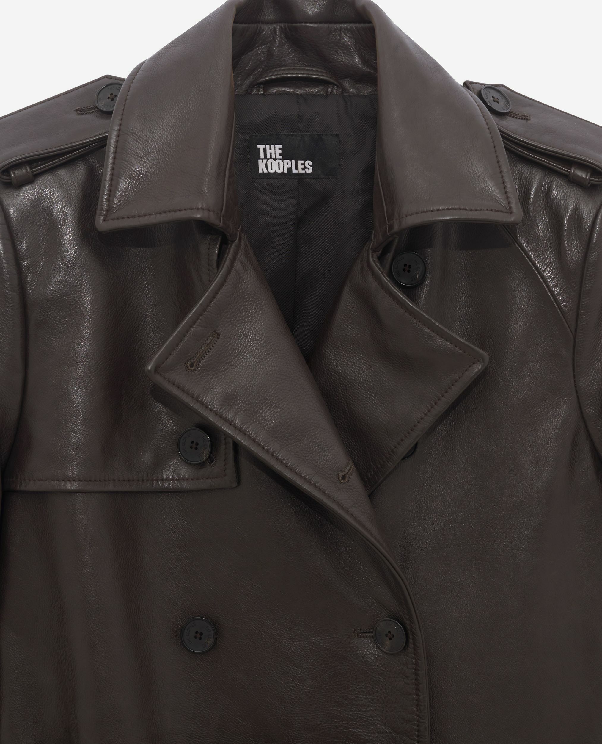 Long brown leather trench coat, DARK BROWN MELANGE, hi-res image number null