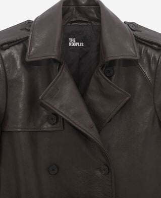 The Kooples WOMEN DARK BROWN MELANGE long brown leather trench coat