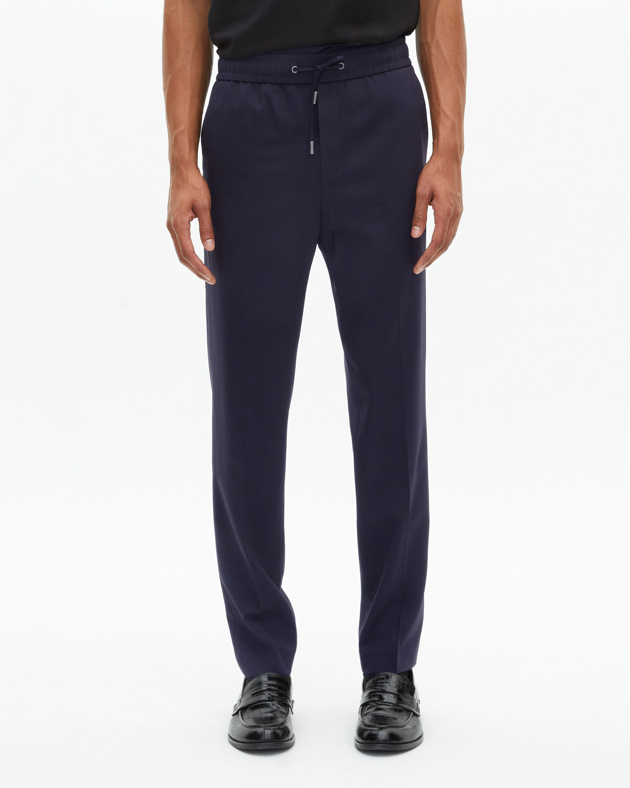 The Kooples H NAVY straight elasticated pants in navy wool