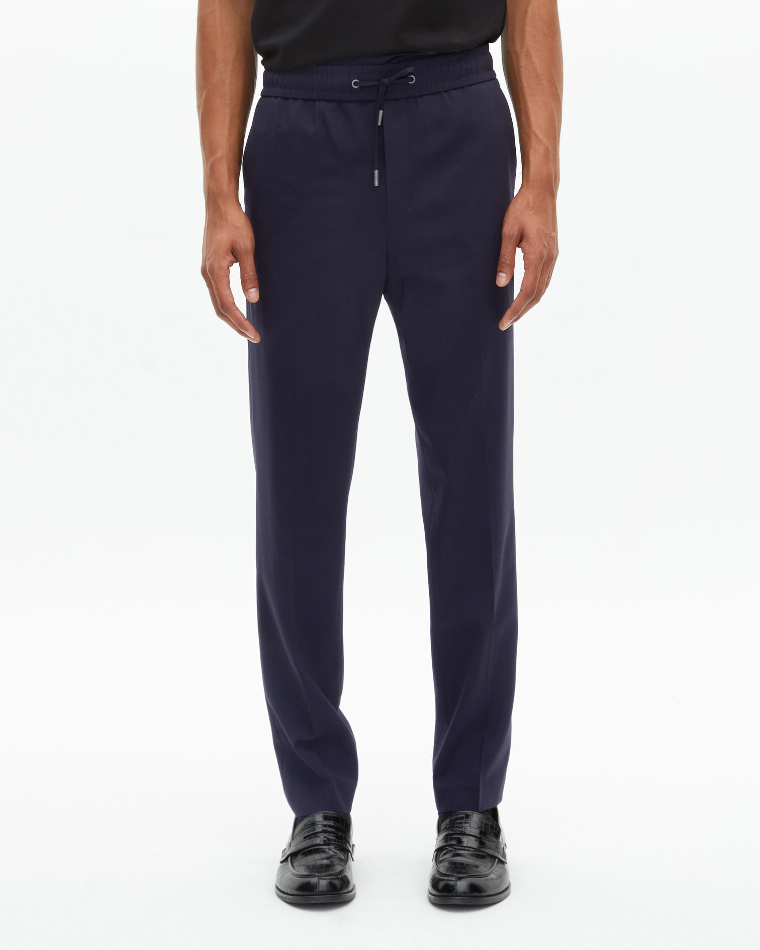 Straight elasticated pants in navy wool, NAVY, hi-res image number null
