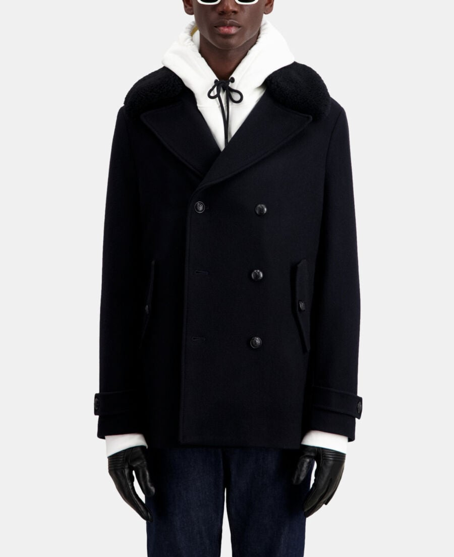 The Kooples MEN BLACK men's black leather gloves with ribbing