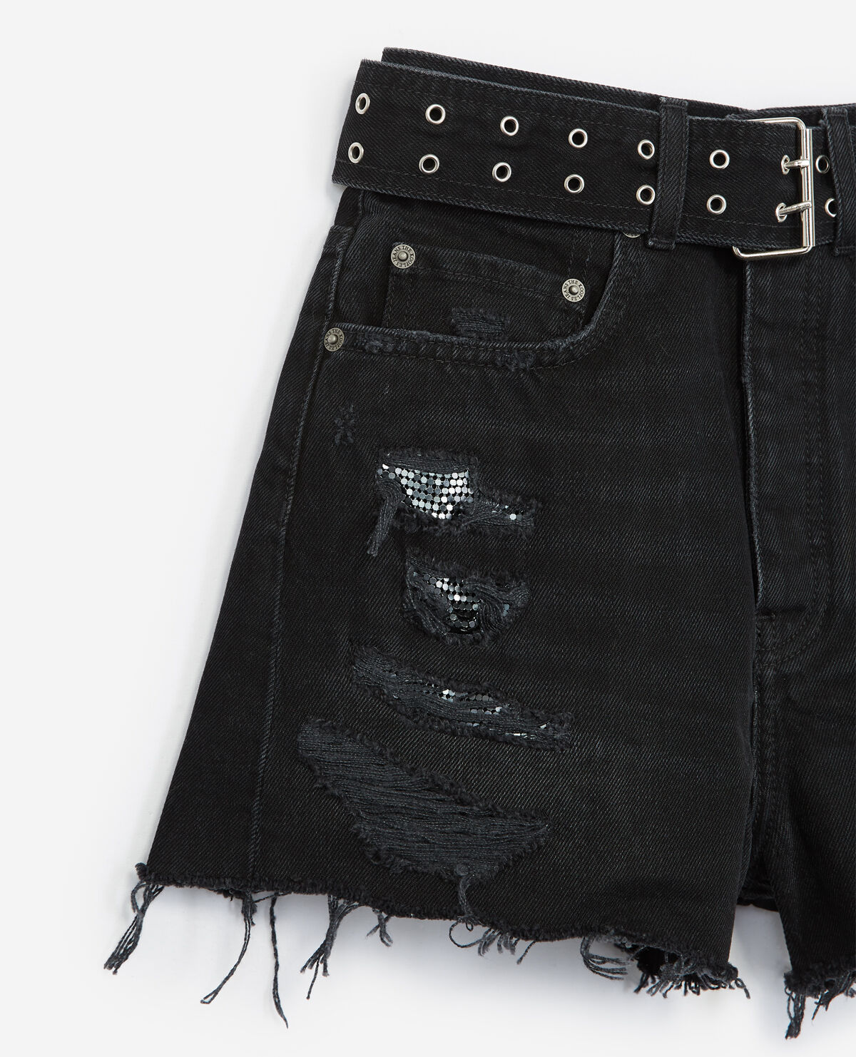Short black ripped jeans sales