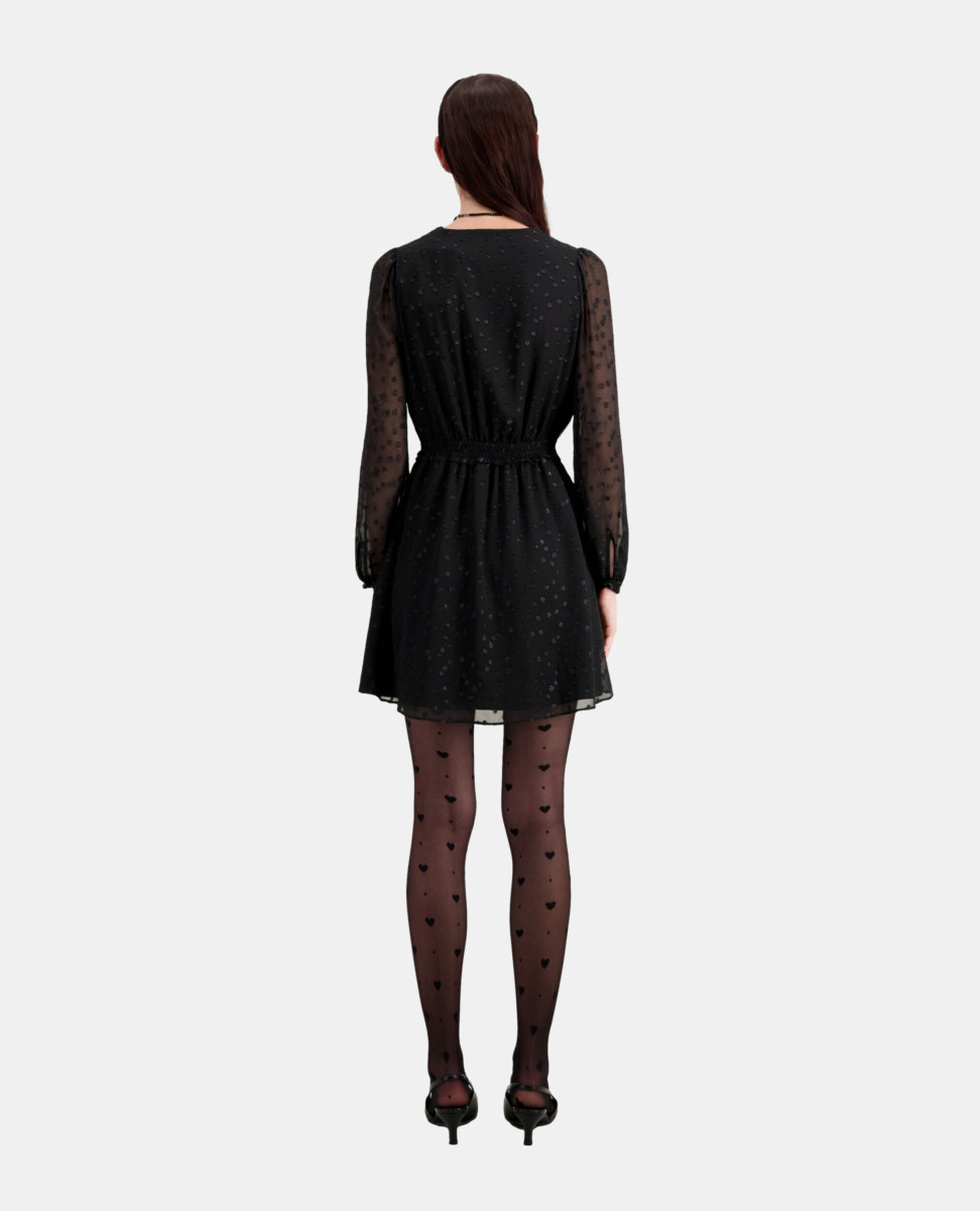 Short black dress with silver polka dots, BLACK, hi-res image number null