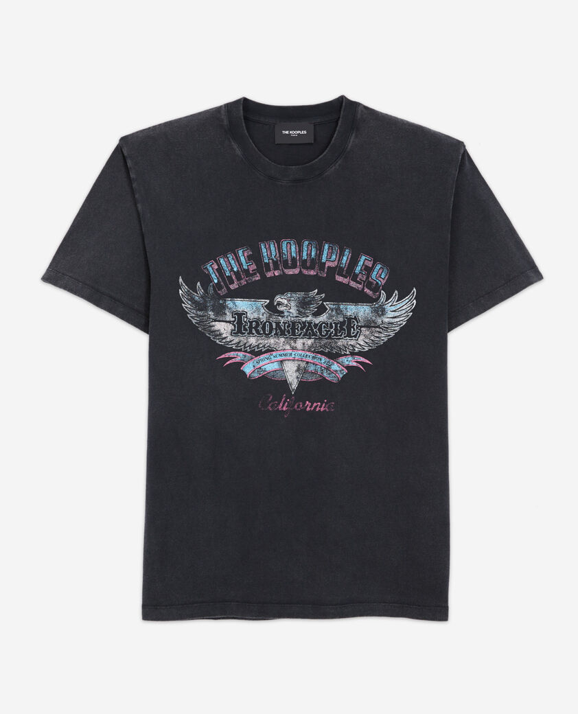 The Kooples HOMME BLACK WASHED t-shirt noir délavé imprimé aigle col rond