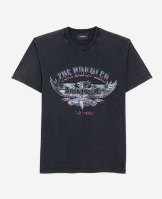 The Kooples HOMME BLACK WASHED t-shirt noir délavé imprimé aigle col rond
