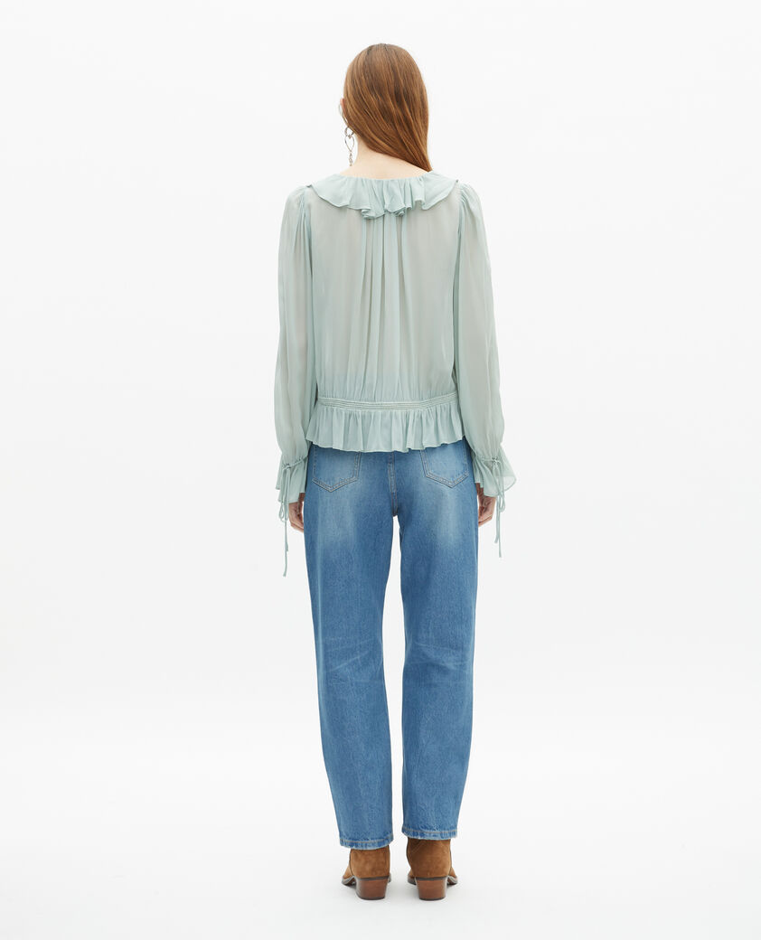 The Kooples DAMEN BLUE/GREEN blaue bluse mit rüschen