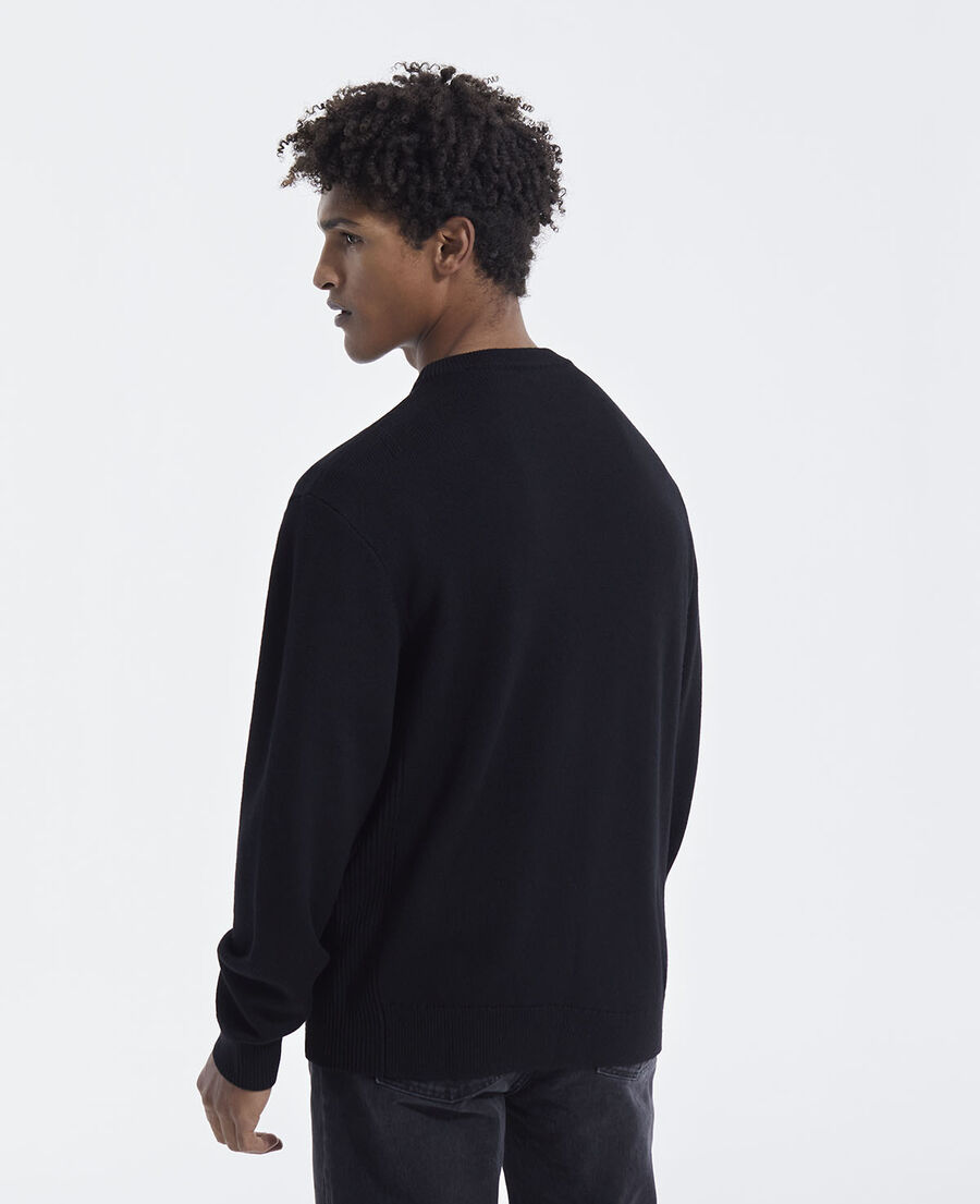 pull maille noire col rond triple bande