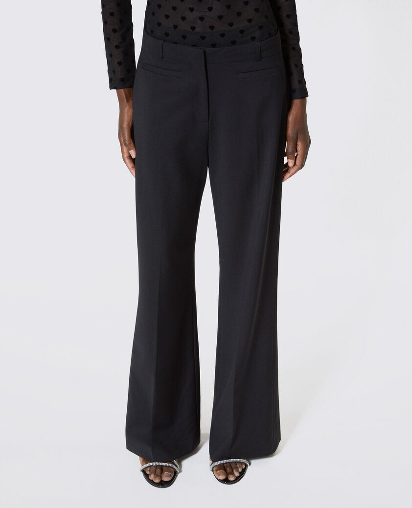 The Kooples FEMME BLACK pantalon large avec bande en laine noir 