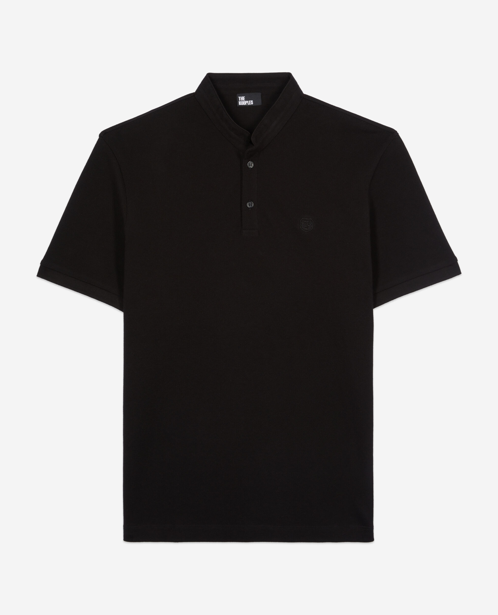 Black pique cotton polo t-shirt, BLACK, hi-res image number null