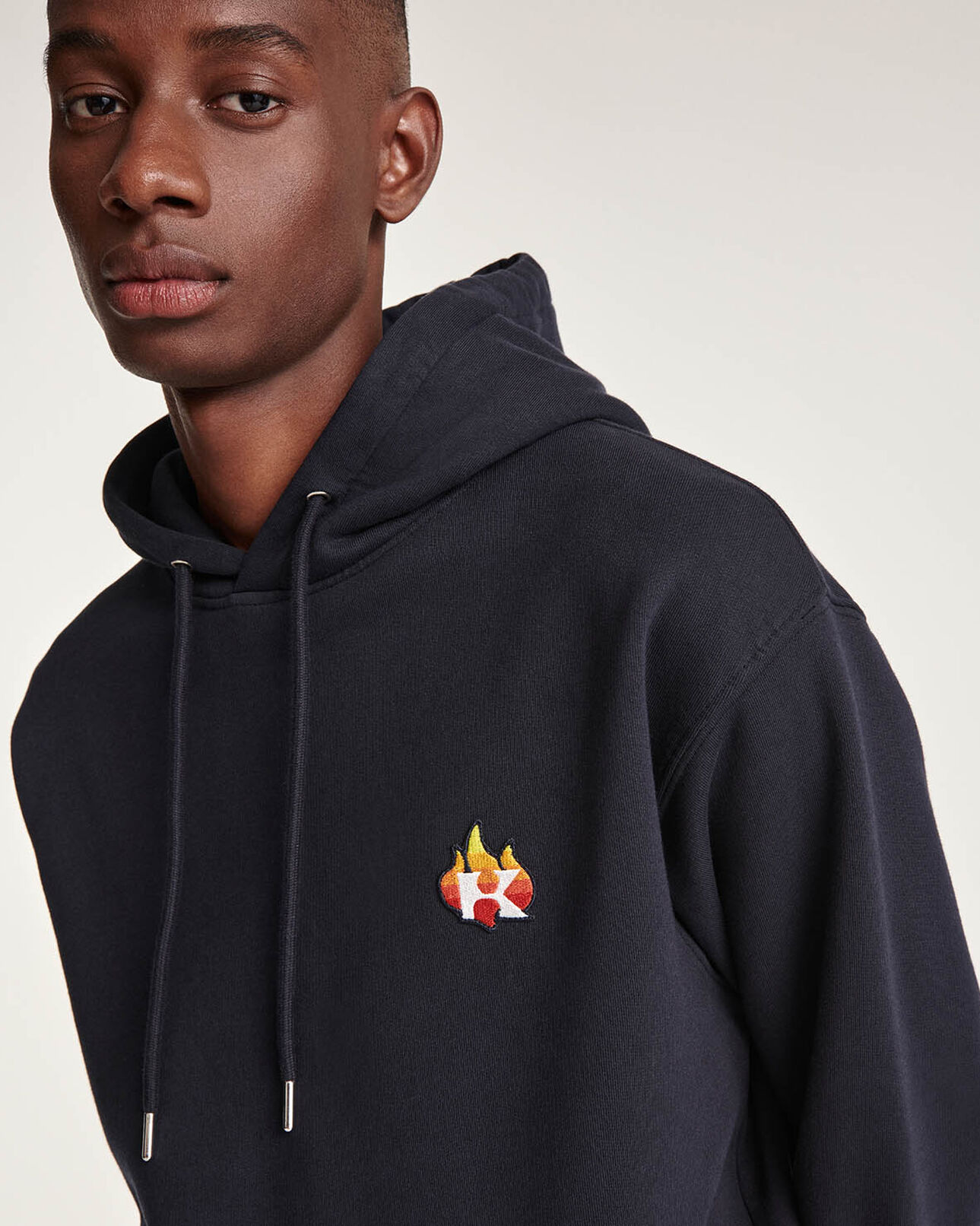 The Kooples MEN NAVY navy sweatshirt hood - embroidered flame logo