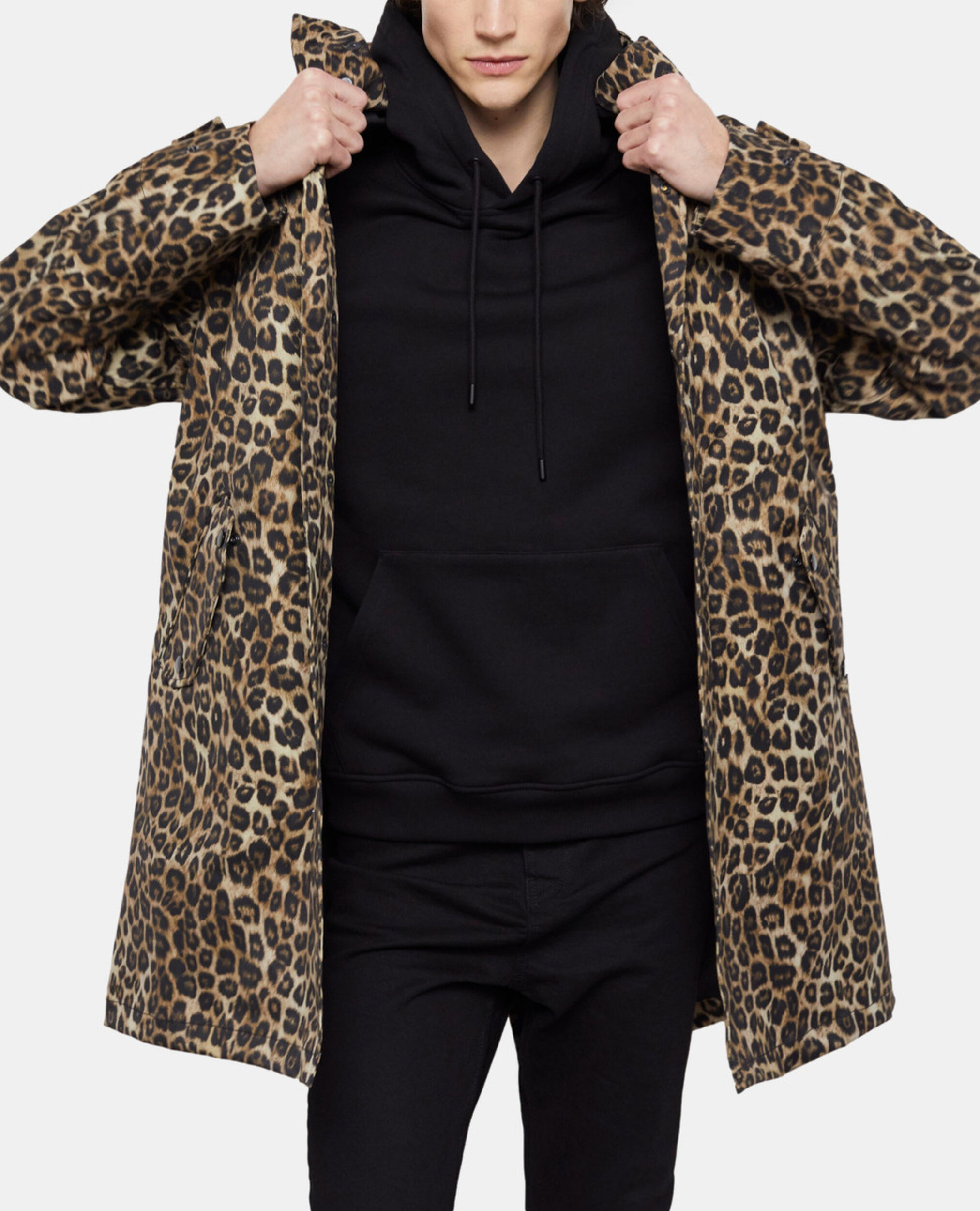 Long parka with leopard print hood, LEOPARD, hi-res image number null
