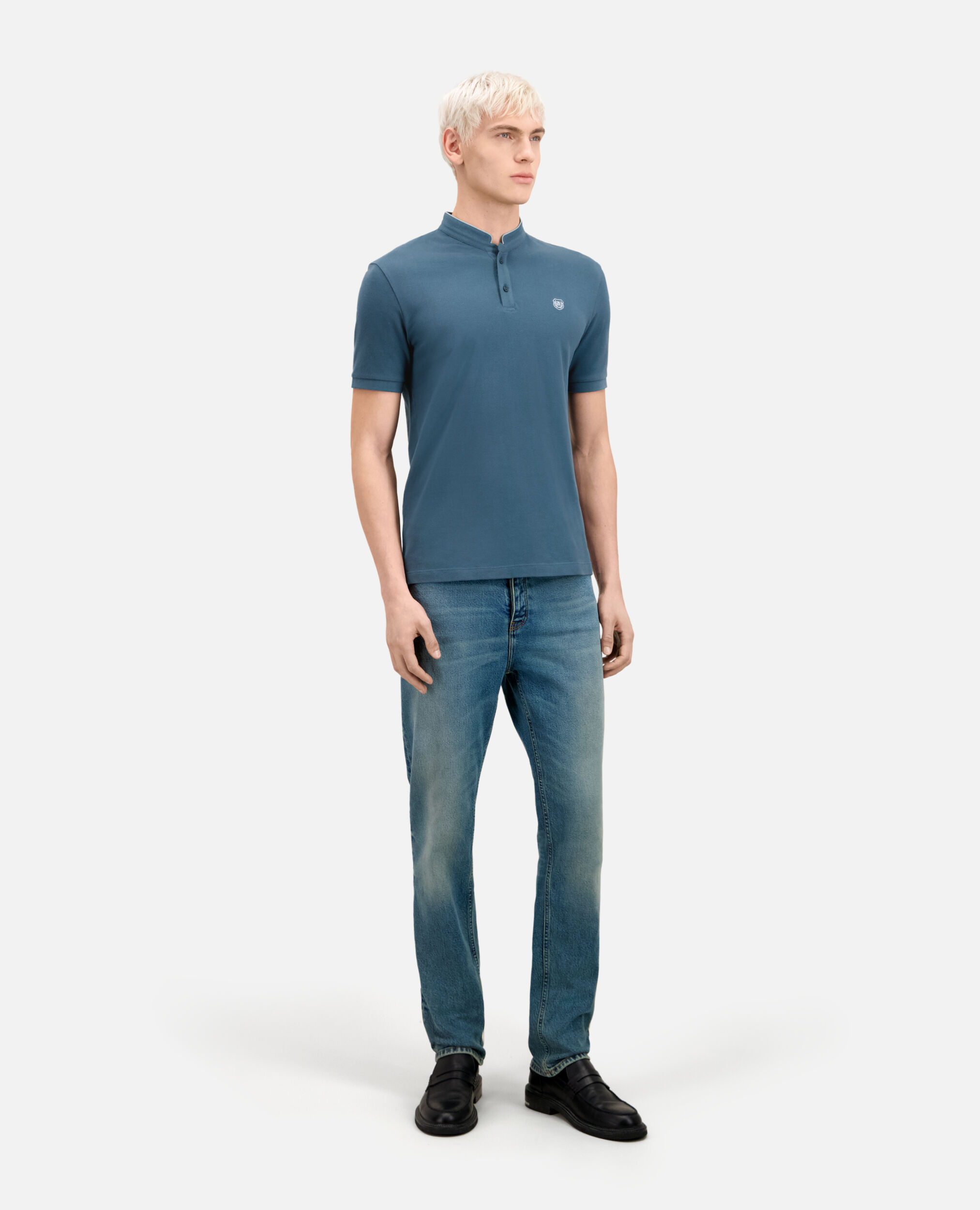 Deep blue cotton polo t-shirt, BLUE PETROL, hi-res image number null