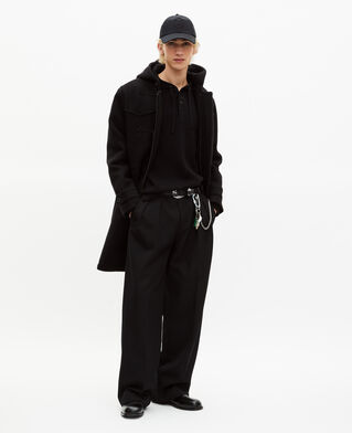 The Kooples MEN BLACK long black wool coat with brandenburg closure