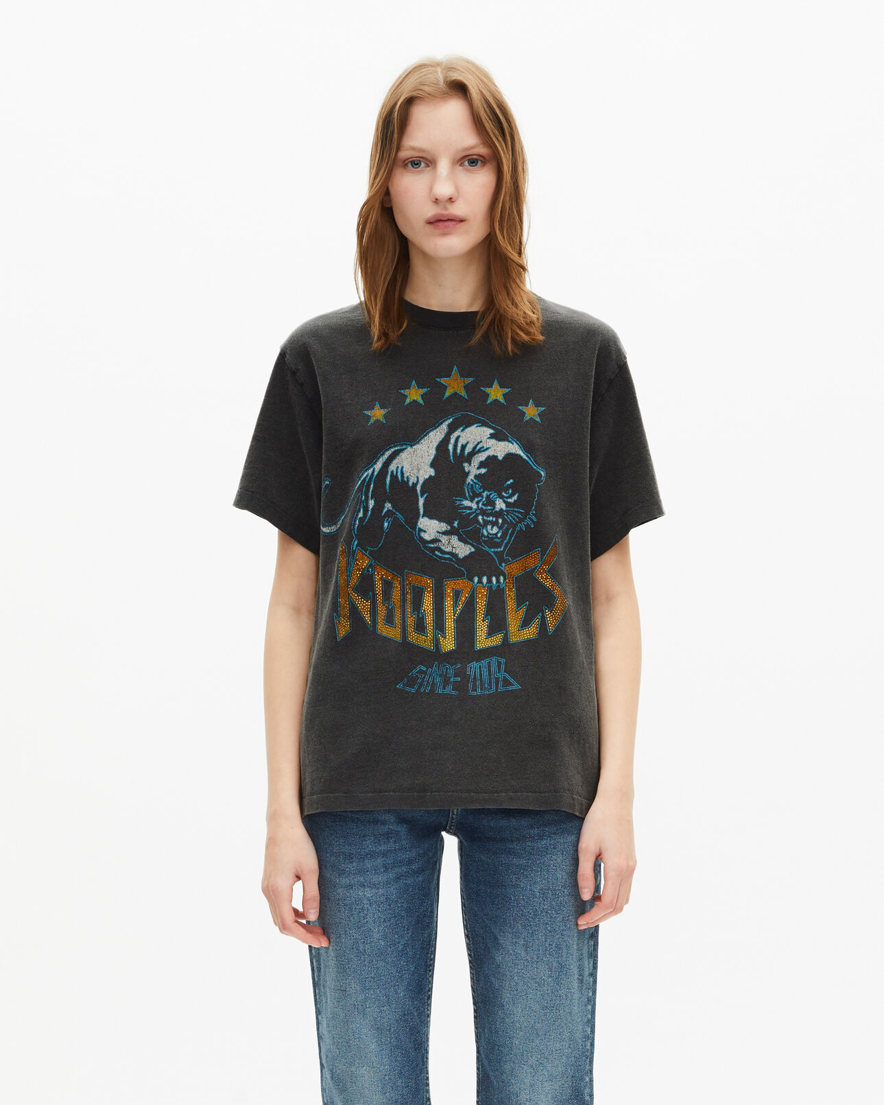 The Kooples WOMEN BLACK WASHED black washed-out silkscreen t-shirt