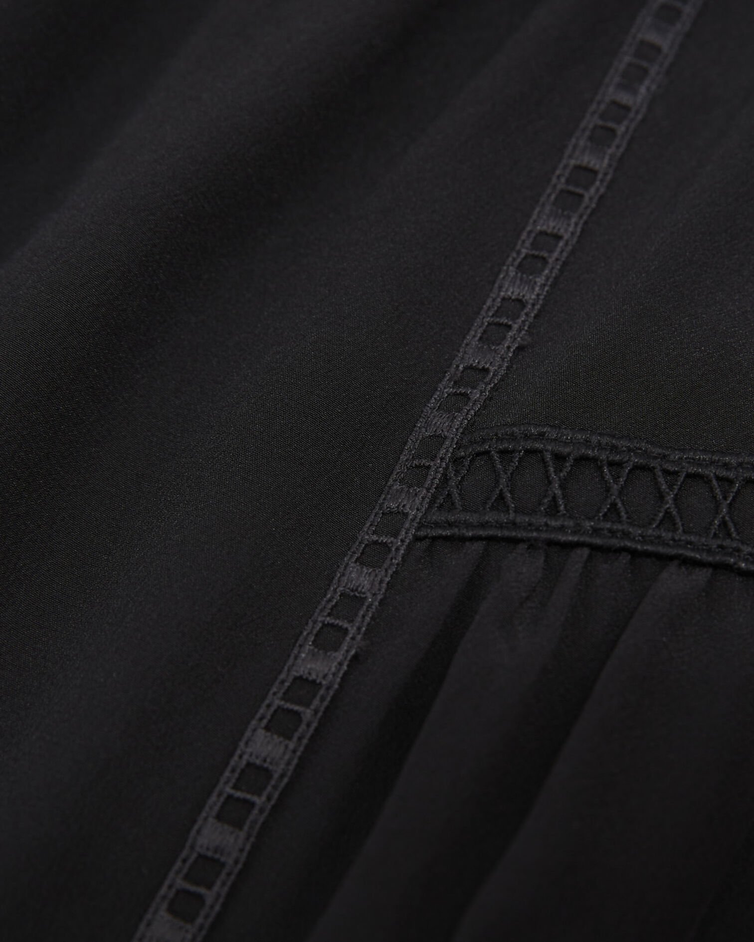 Short black silk skirt with ribbon detail, BLACK, hi-res image number null