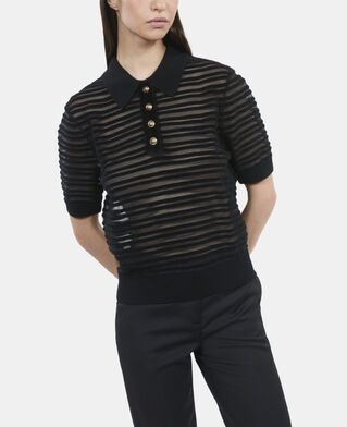 The Kooples DAMEN BLACK schwarzes poloshirt aus strickware
