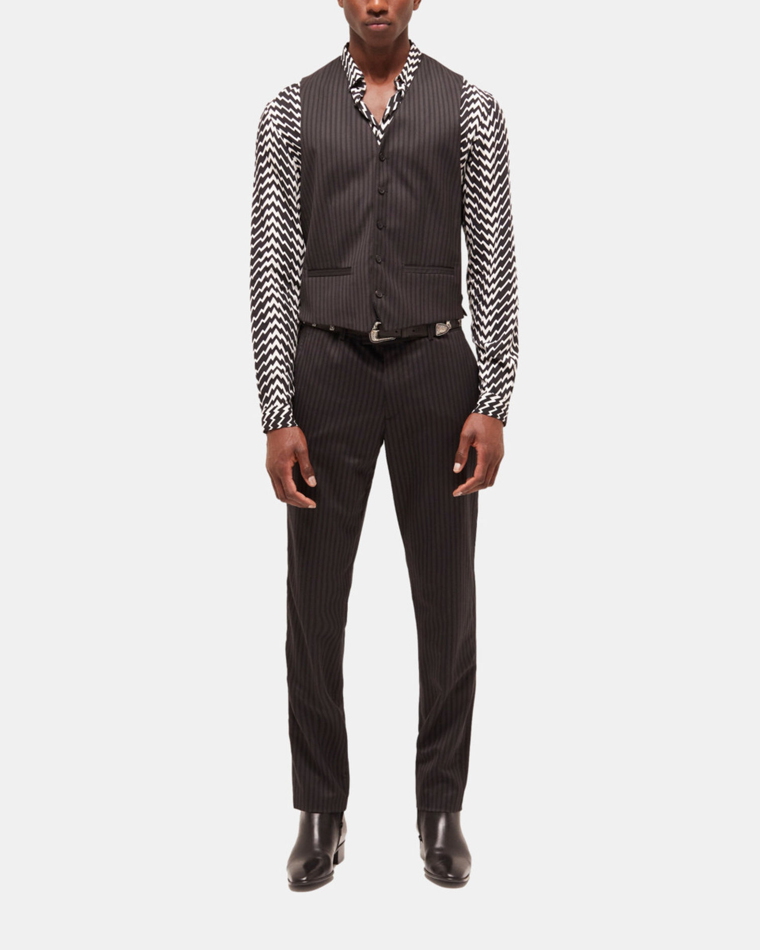 Black wool suit vest, BLACK GREY, hi-res image number null