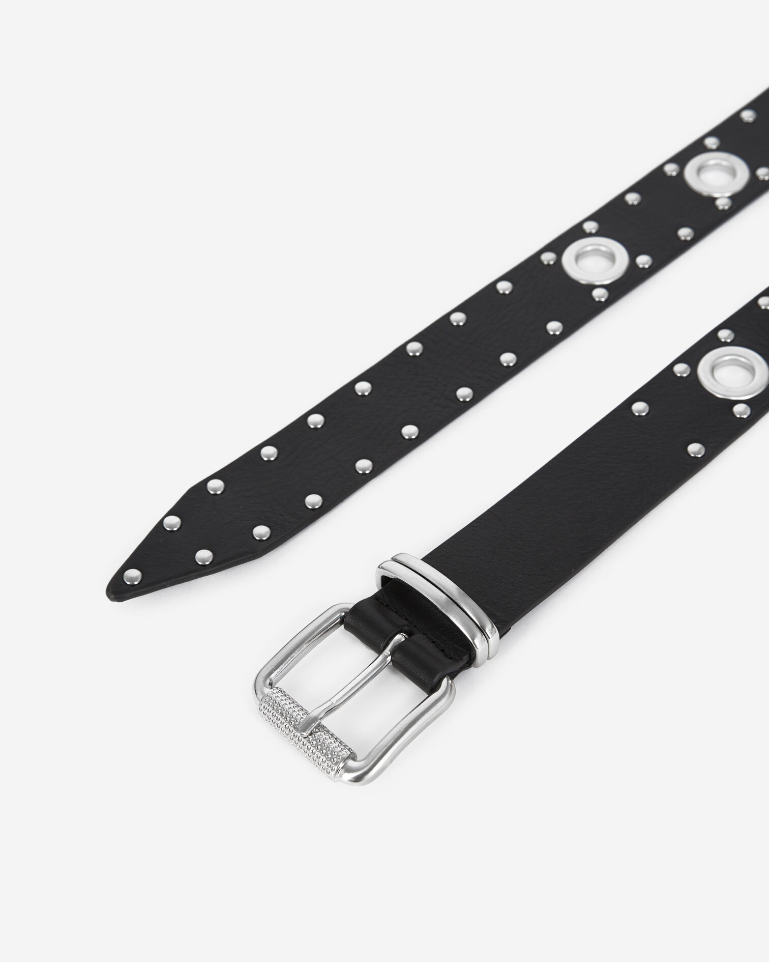 Black leather belt with studs and eyelets, BLACK, hi-res image number null