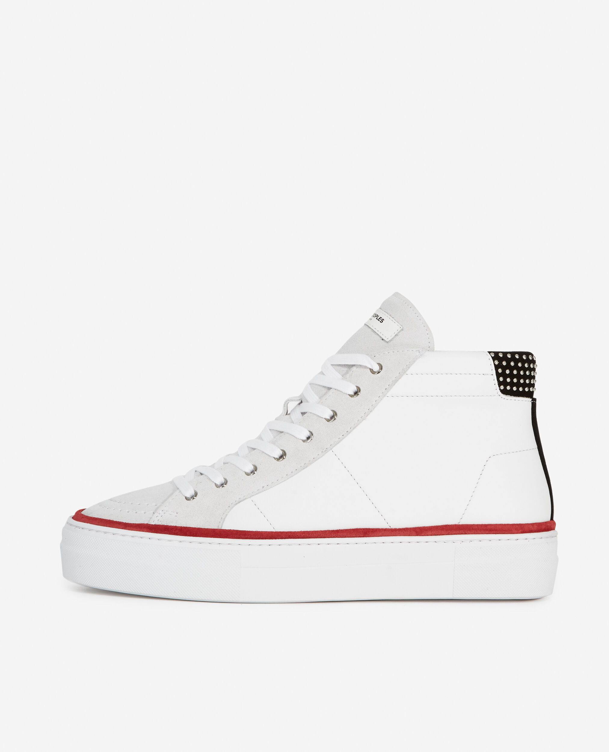 White leather sneakers with colored details, WHITE / GREY / RED, hi-res image number null