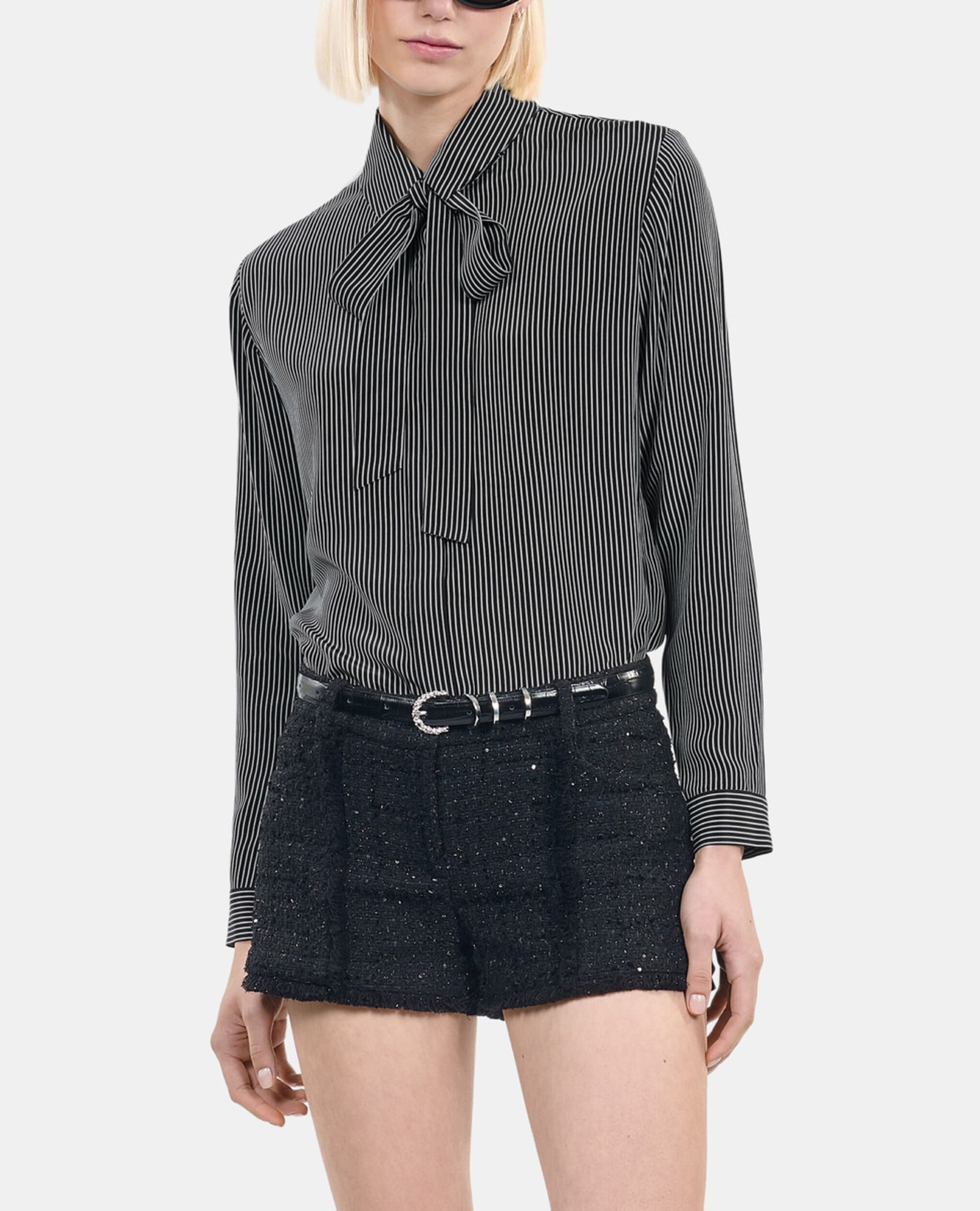 Striped silk shirt, BLACK WHITE, hi-res image number null