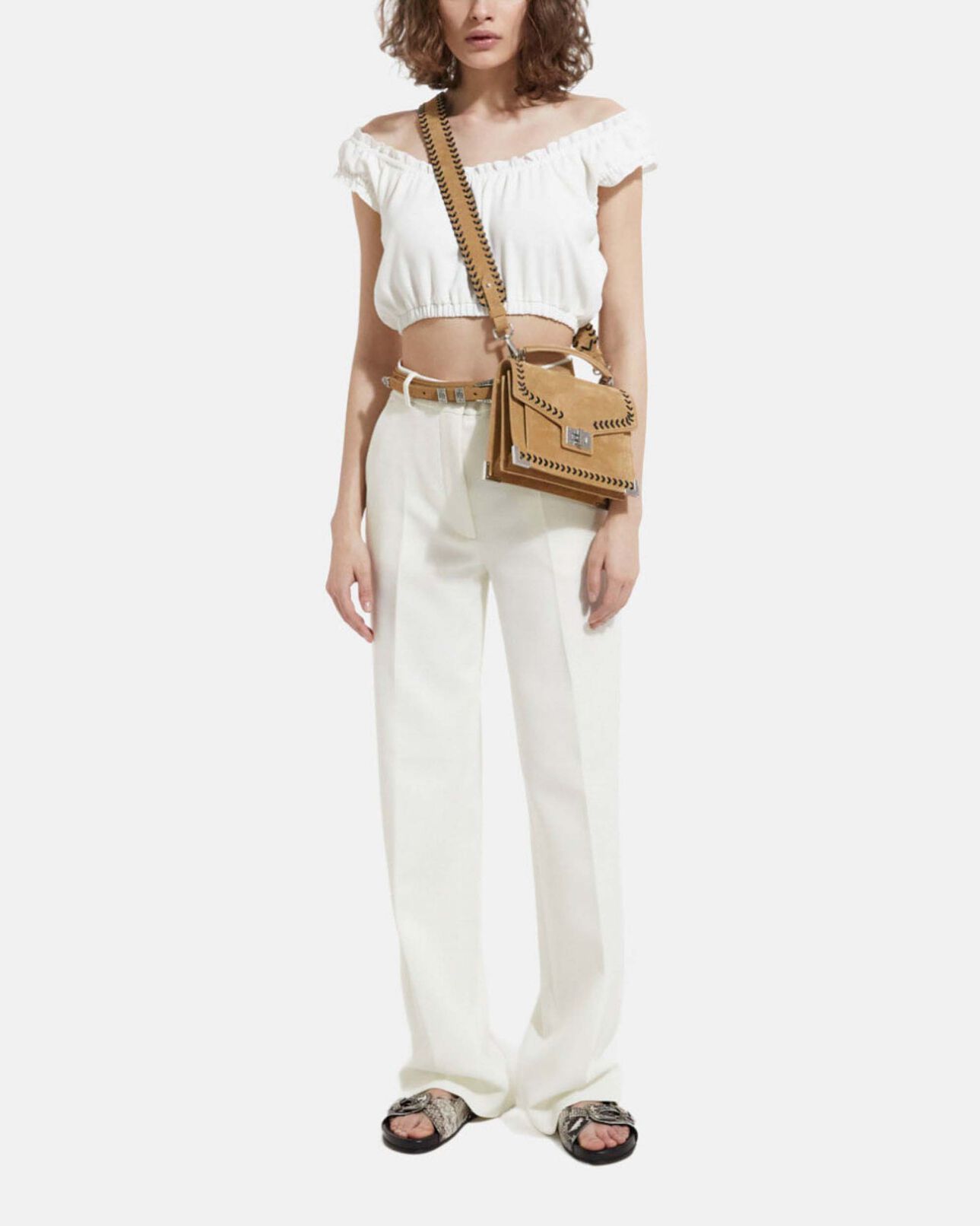 The Kooples DAMEN OFF WHITE oberteil krepp ecru mit kurzen puffärmeln