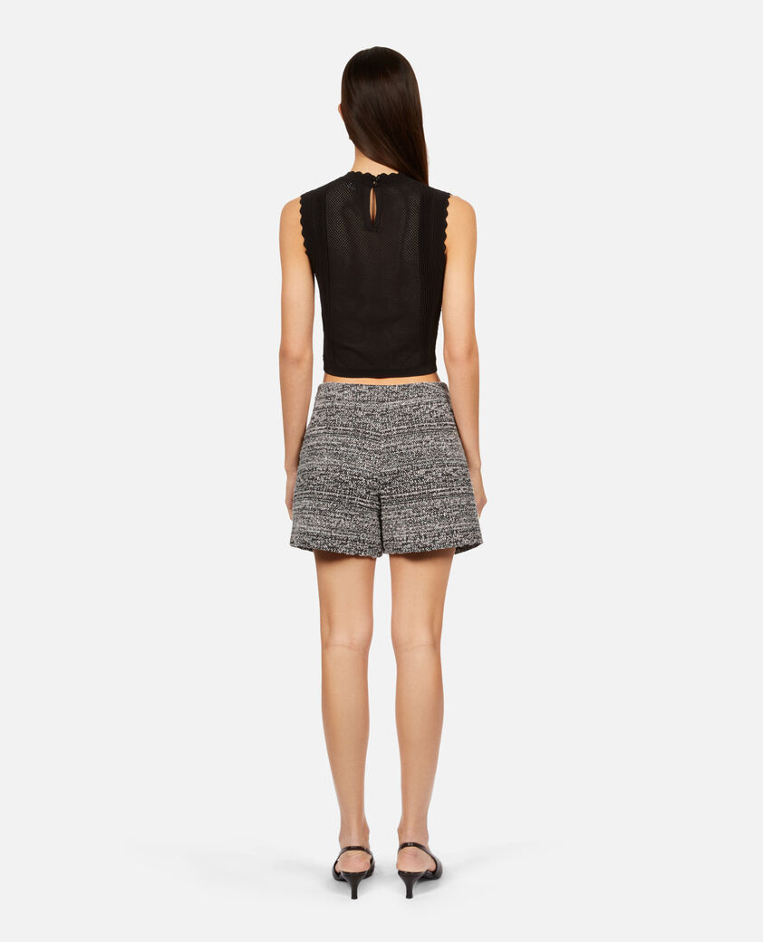 The Kooples FEMME BLACK WHITE short en tweed gris et blanc