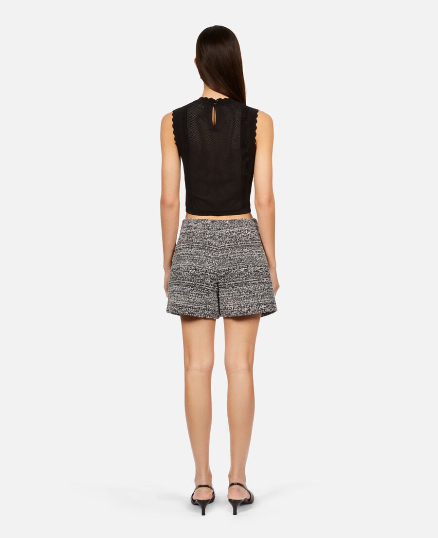 The Kooples DAMEN BLACK WHITE schwarz-weiße shorts aus tweed