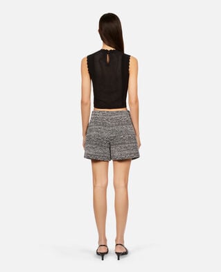 The Kooples DAMEN BLACK WHITE schwarz-weiße shorts aus tweed