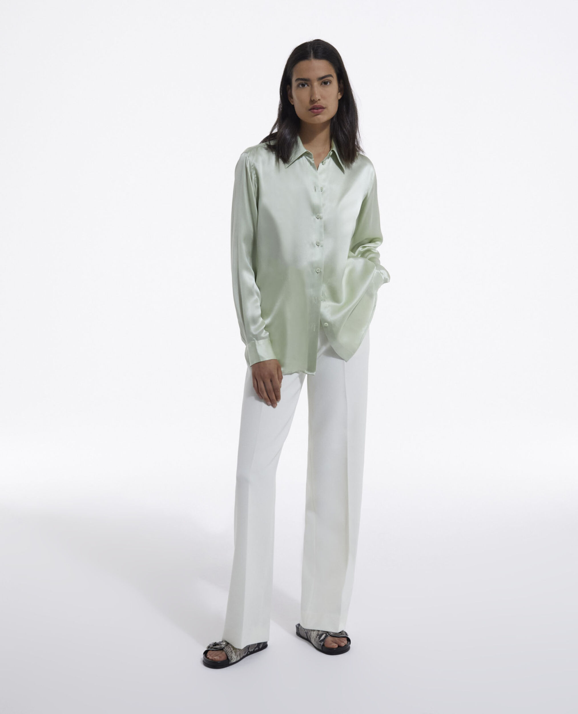 Mint green blouse with long cuffs, MINT, hi-res image number null
