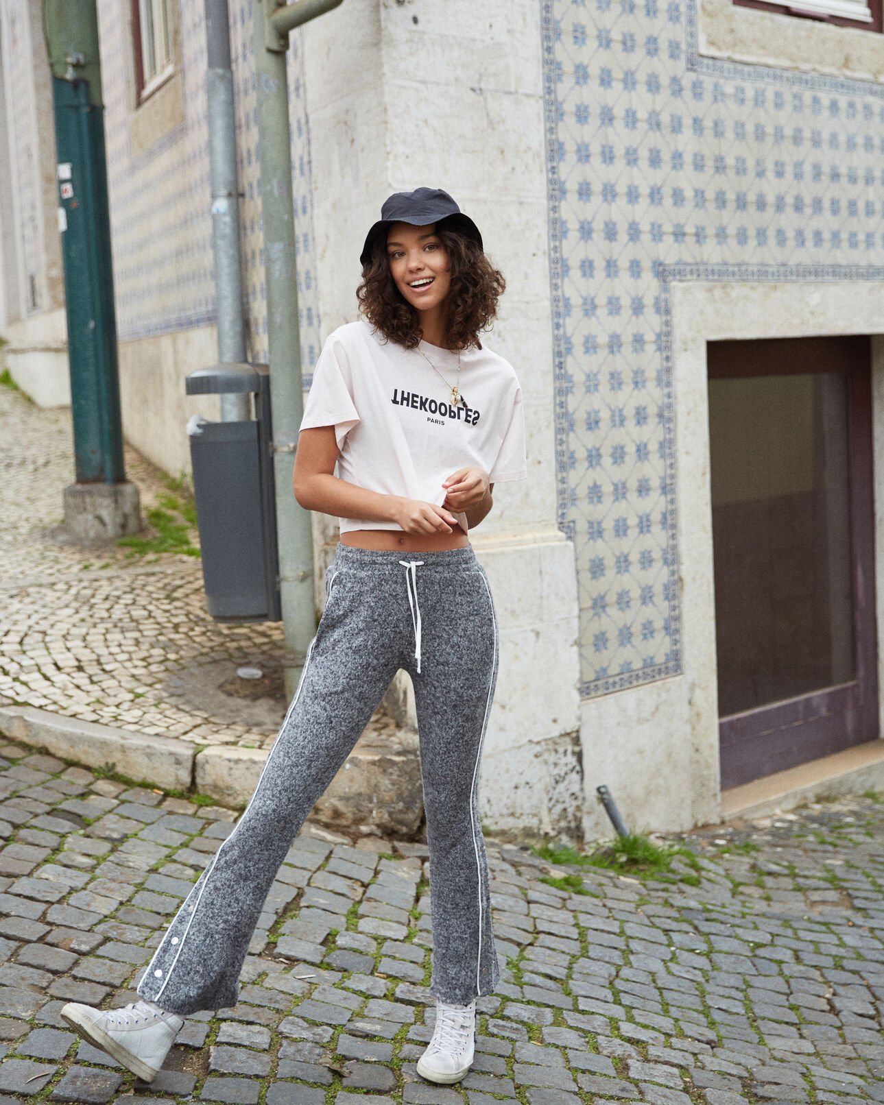 The Kooples FEMME GREY MELANGE jogging gris chiné à boutons-pression