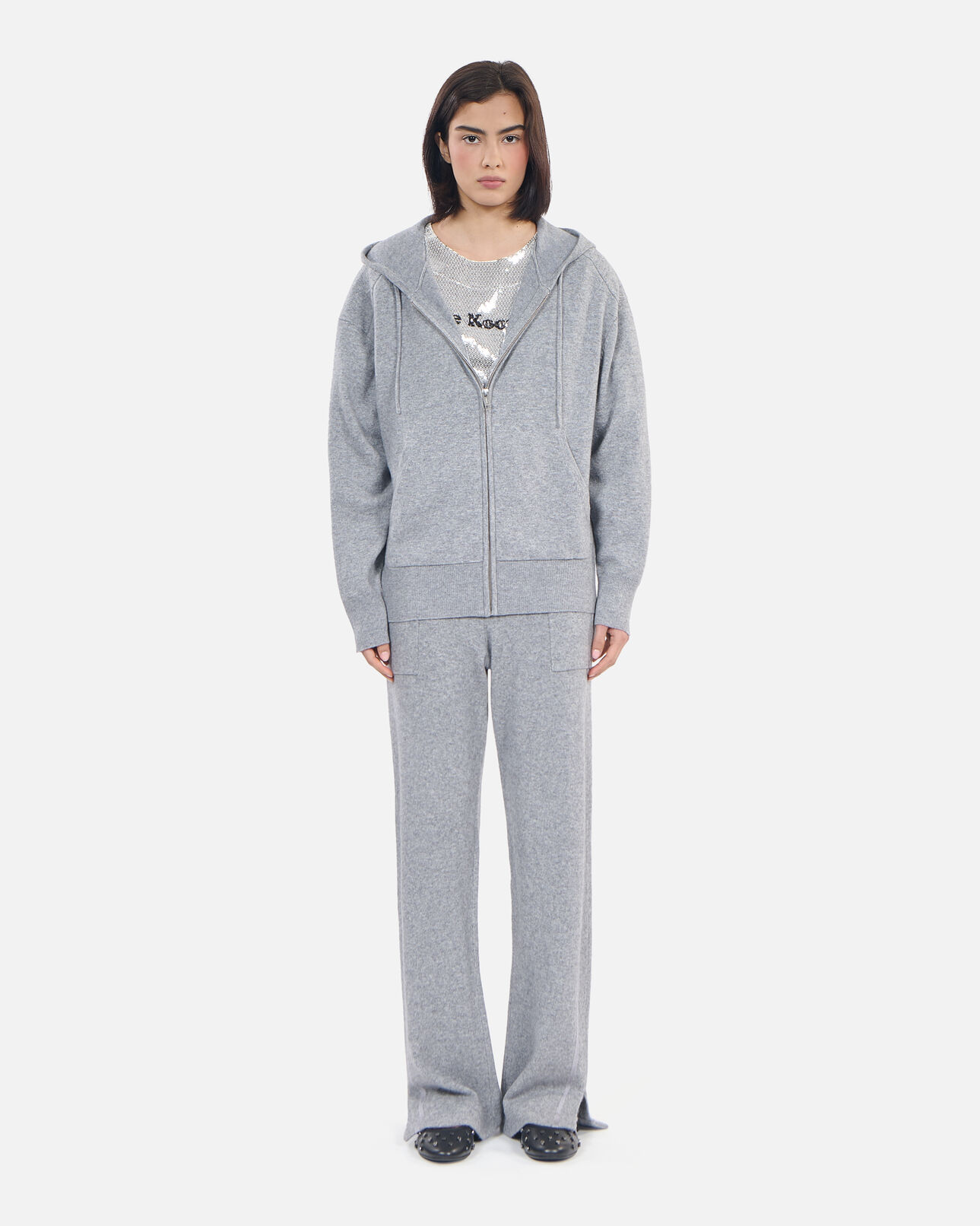 The Kooples WOMEN MIDDLE GREY MEL grey wool and cashmere hoodie