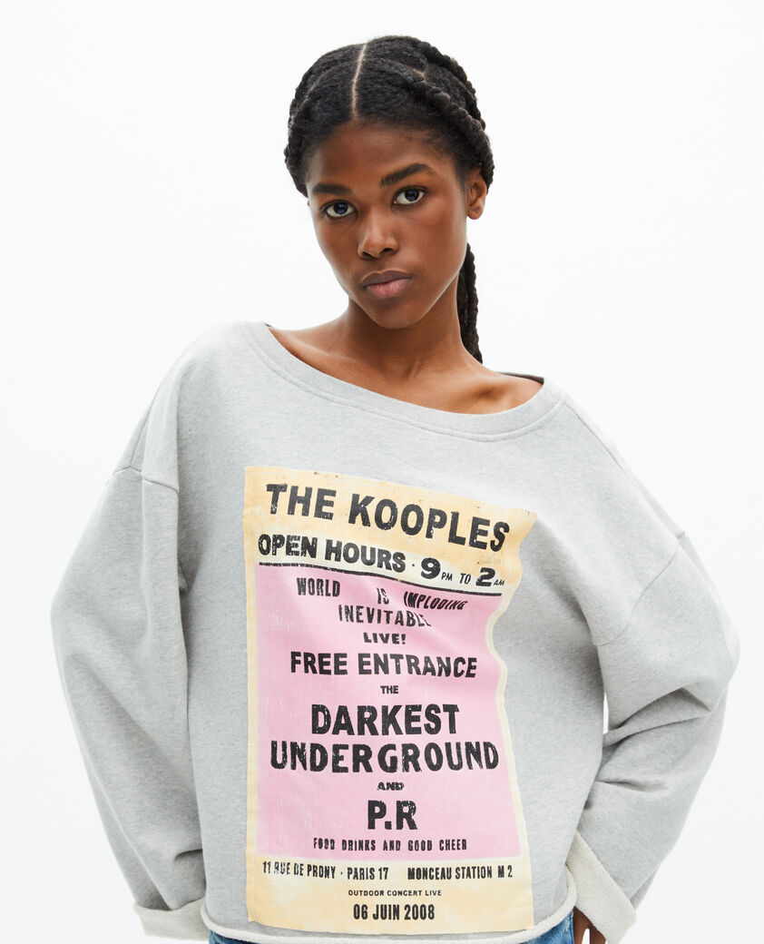 The Kooples DAMEN GREY MELANGE sweatshirt mit grauem siebdruck