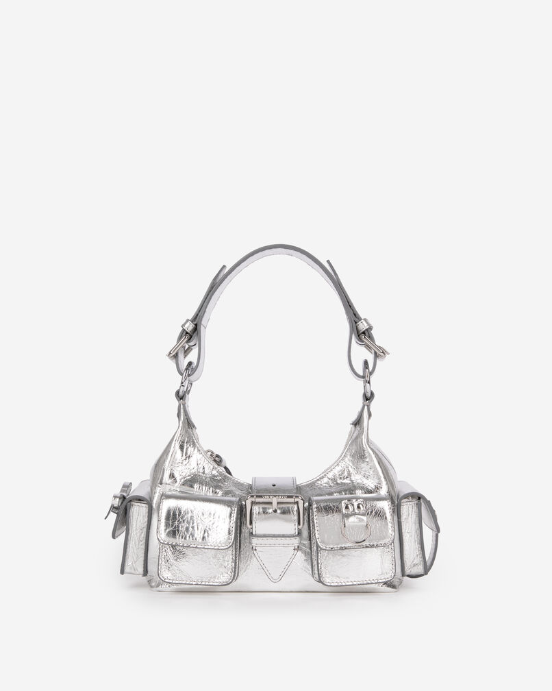 The Kooples WOMEN SILVER amelia small bag in silver cracked leather