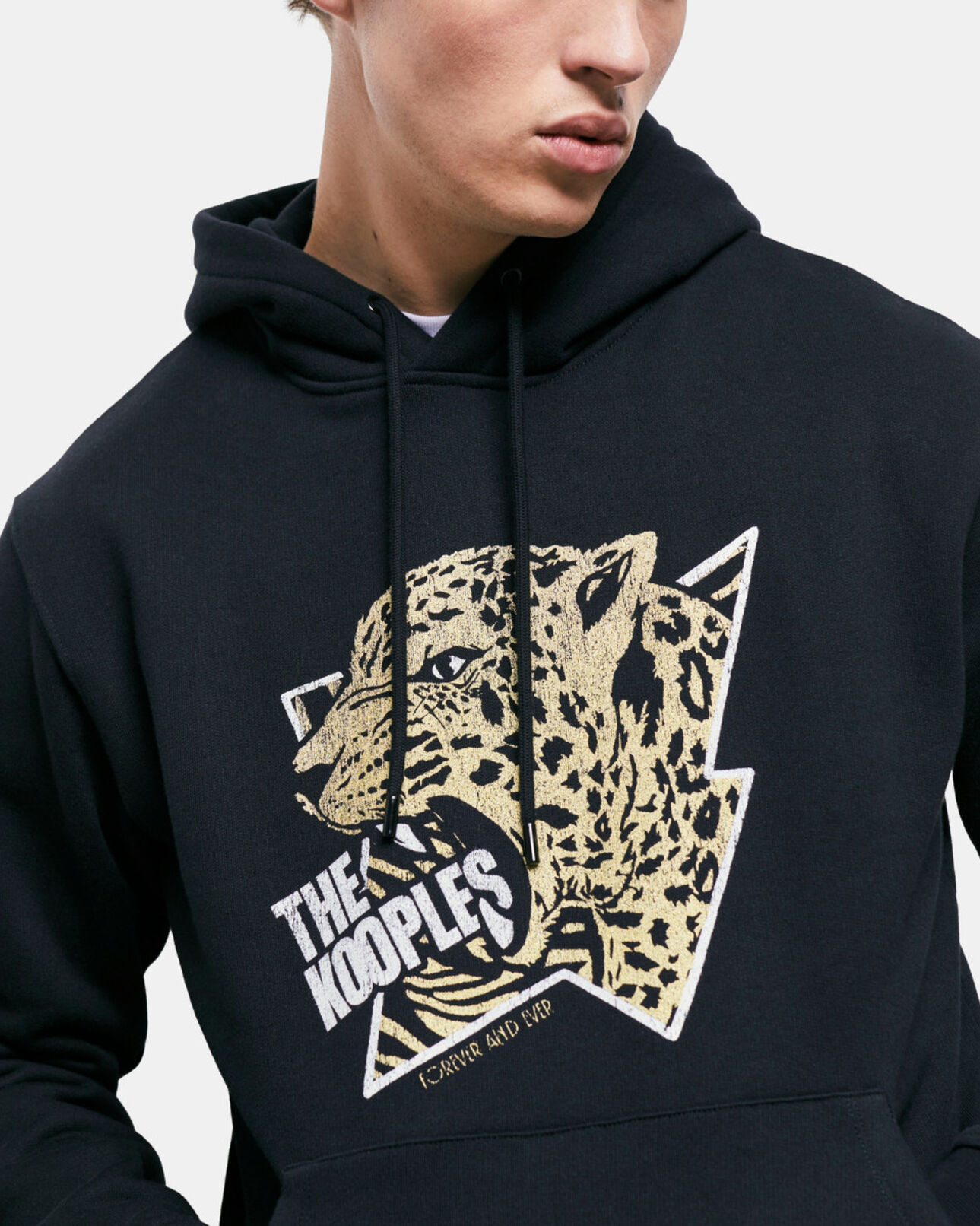 The Kooples HOMME BLACK-ANTIC GOLD sweatshirt à capuche sérigraphié tigre