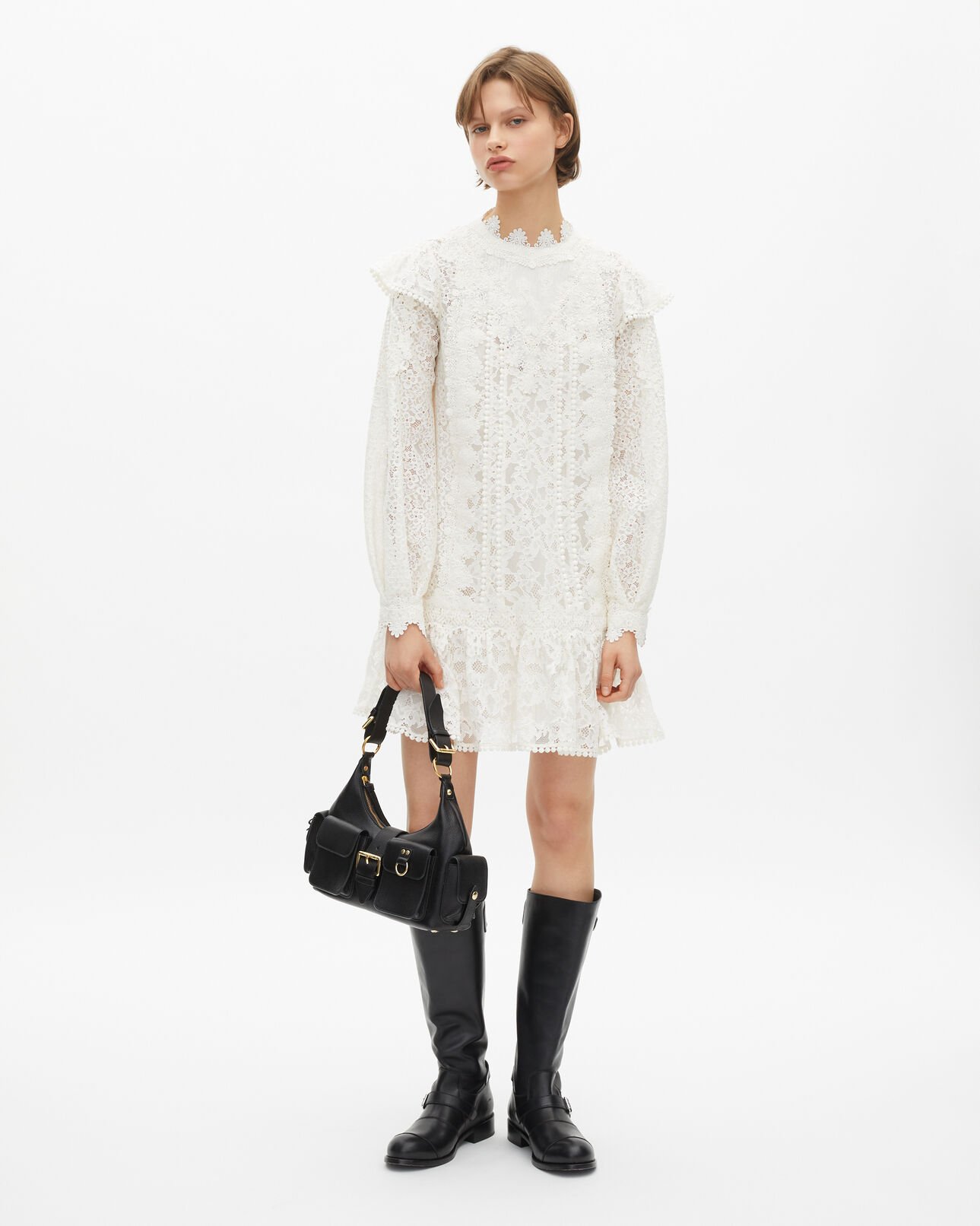 The Kooples WOMEN ECRU short dress in ecru lace