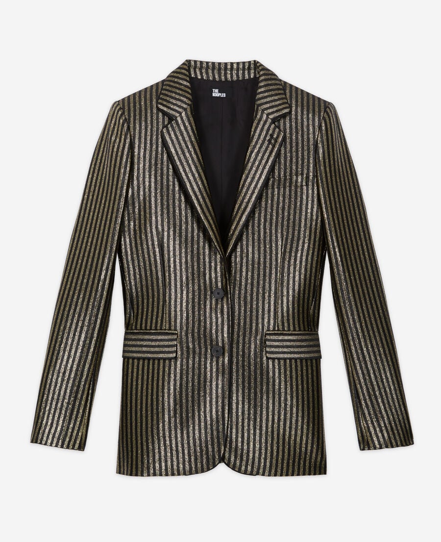 The Kooples FEMME BLACK / GOLD veste à rayures dorée