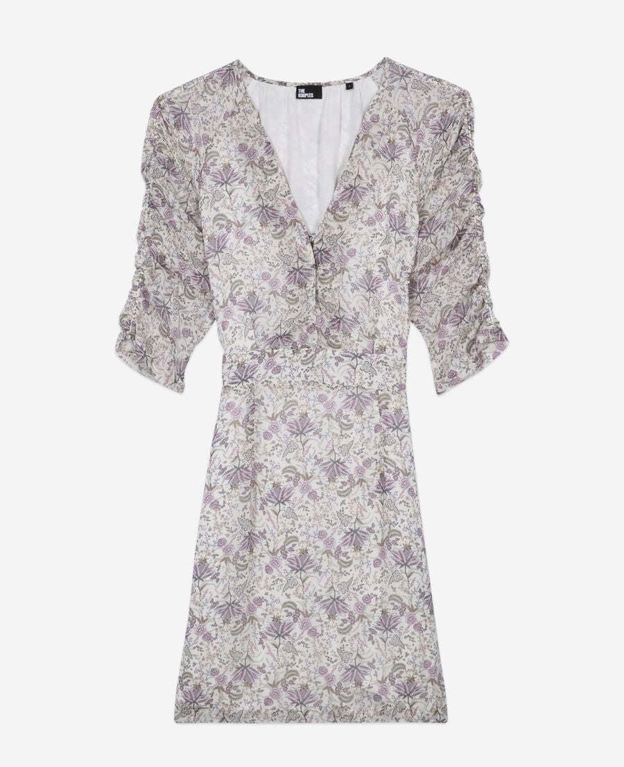 The Kooples FEMME ECRU/MAUVE CHALK robe courte fleurie avec laçage