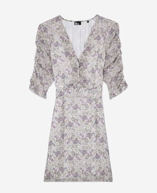 The Kooples FEMME ECRU/MAUVE CHALK robe courte fleurie avec laçage