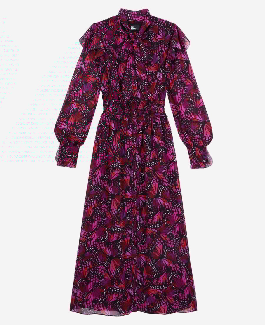 The Kooples DAMEN PINK langes kleid mit rüschen und print