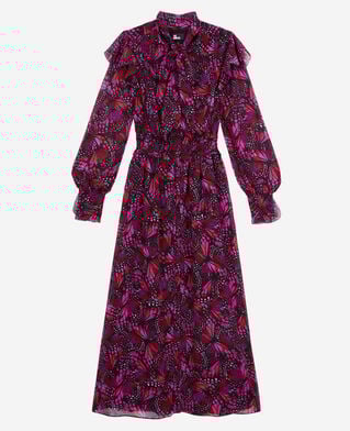 The Kooples DAMEN PINK langes kleid mit rüschen und print