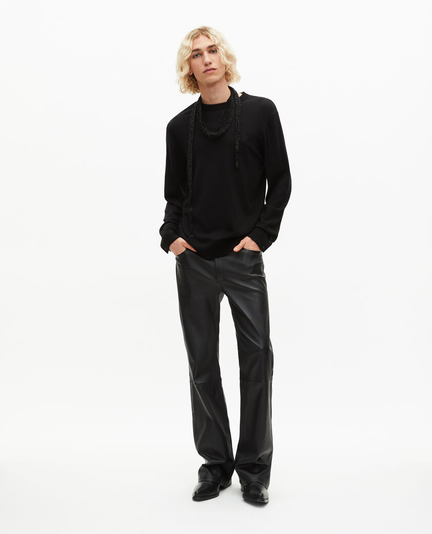 The Kooples HOMME BLACK pull col rond en laine mérinos noir
