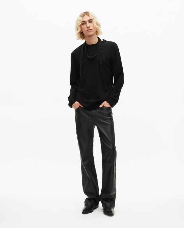 The Kooples HOMME BLACK pull col rond en laine mérinos noir