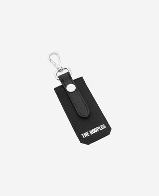 The Kooples HOMME BLACK porte-clés en canvas et cuir grainé noir