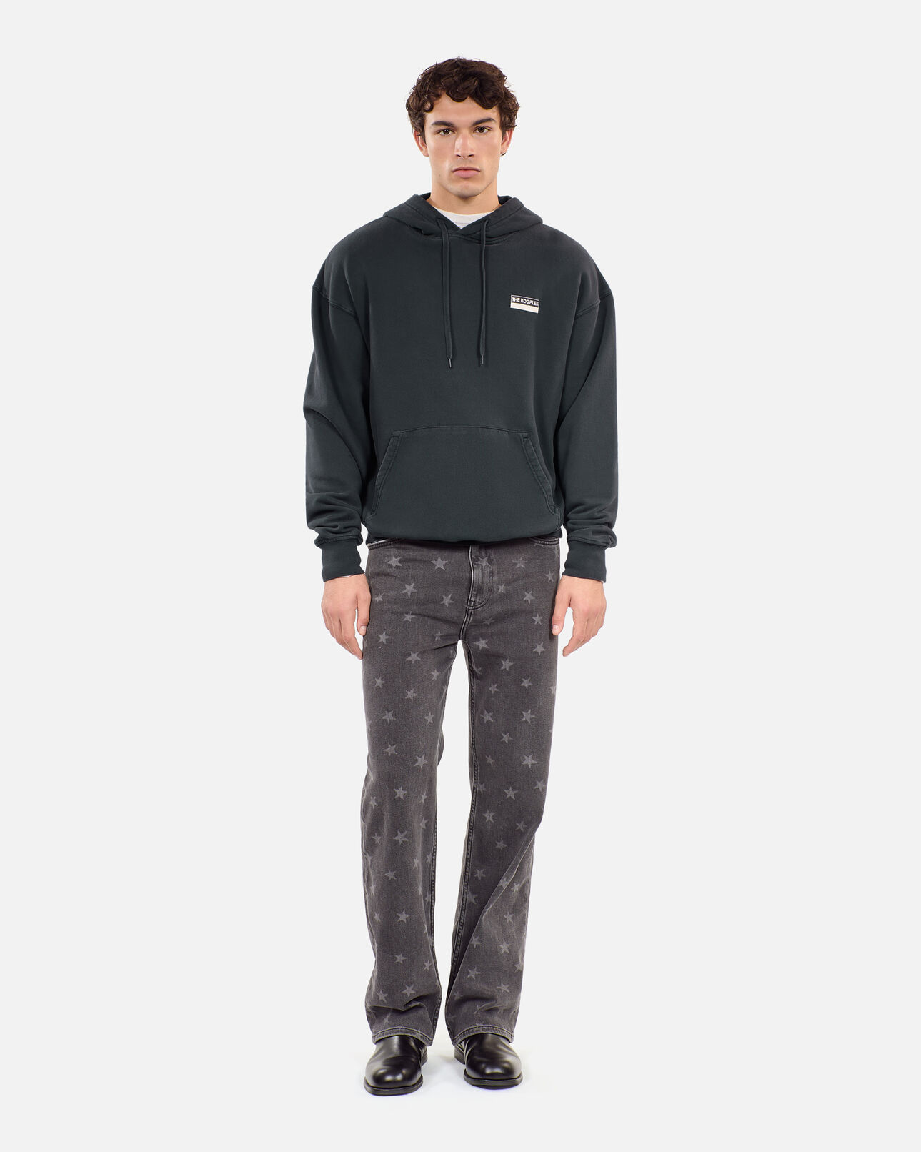 The Kooples HOMME BLACK WASHED sweatshirt à capuche avec sérigraphie noir